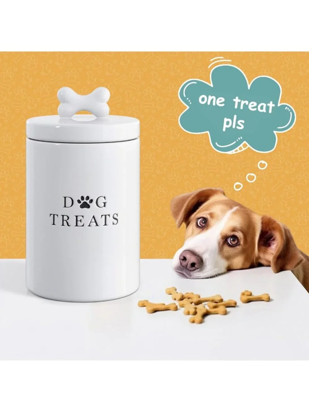 Airtight Large Dog Treat Storage Jar - Cute Rustic Ceramic Canister for Kitchen